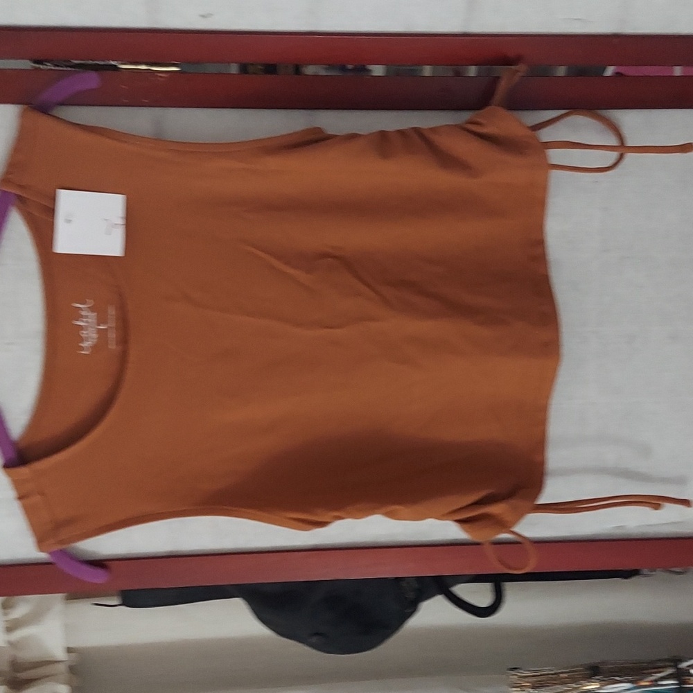 Isabel Maternity Ribbed Ruched Tie Brown Tank Top Sz Large Nwt
